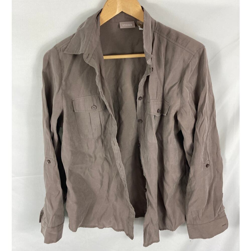 Chicos Brown Long Sleeve Button Down Shirt Size 1 / Medium
